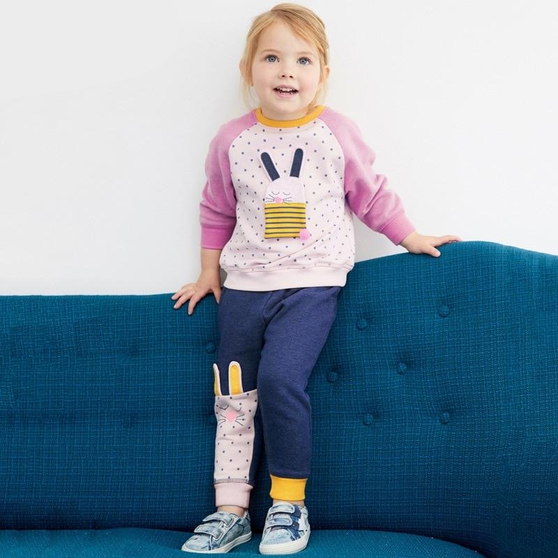 Vêtements d'automne et d'hiver pour bébés filles, tenues décontractées en coton pour tout-petits, ensemble de vêtements avec des appliques de lapin à pois pour enfants de 2 à 7 ans