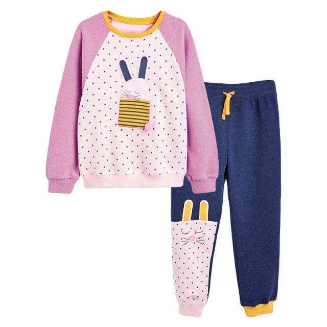 Vêtements d'automne et d'hiver pour bébés filles, tenues décontractées en coton pour tout-petits, ensemble de vêtements avec des appliques de lapin à pois pour enfants de 2 à 7 ans