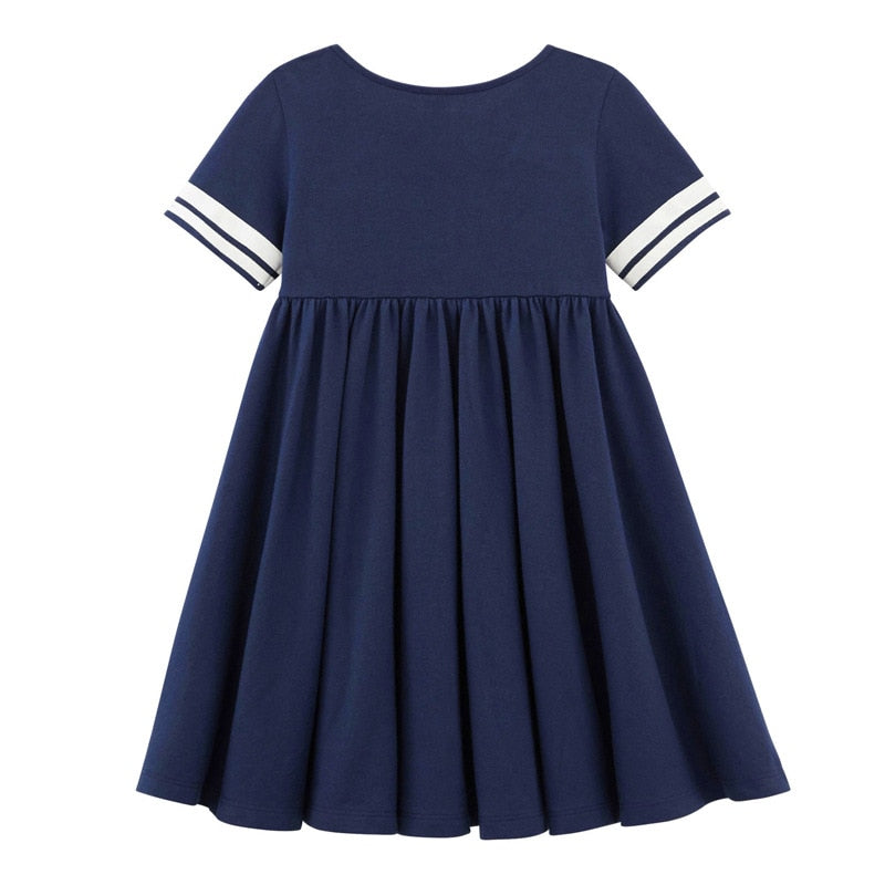 Frocks for Girls Summer Baby Girl Children Clothes Cotton Navy Blue School Draped Dresses for Kids 2-7 Years