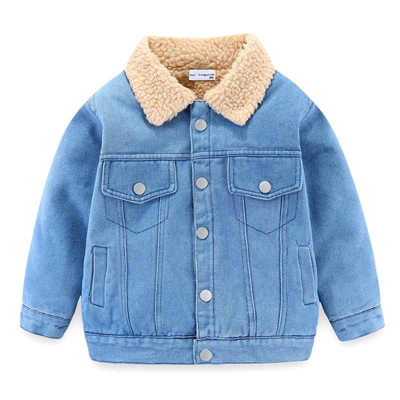 Boys Girls Denim Coat Sherpa Lined Boys Winter Jacket Thick Children Fleece Outerwear for Girls Clothes