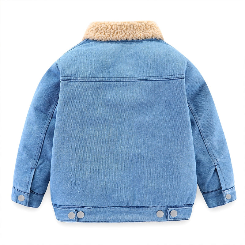 Boys Girls Denim Coat Sherpa Lined Boys Winter Jacket Thick Children Fleece Outerwear for Girls Clothes