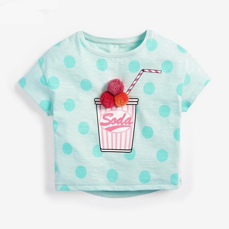 Children Summer New Baby Girls Clothes Soda Cup Print  Tee Tops Brand Casual Cotton Letter Dot T Shirt  for Kids 2-7 Years