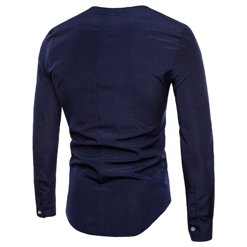 New Men's Round Neck Shirts Male Spring Casual Long Sleeve T Shirts Slim Fit Solid Color Black White Tops M-2XL