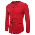 New Men's Round Neck Shirts Male Spring Casual Long Sleeve T Shirts Slim Fit Solid Color Black White Tops M-2XL