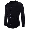 New Men's Round Neck Shirts Male Spring Casual Long Sleeve T Shirts Slim Fit Solid Color Black White Tops M-2XL