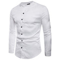 New Men's Round Neck Shirts Male Spring Casual Long Sleeve T Shirts Slim Fit Solid Color Black White Tops M-2XL