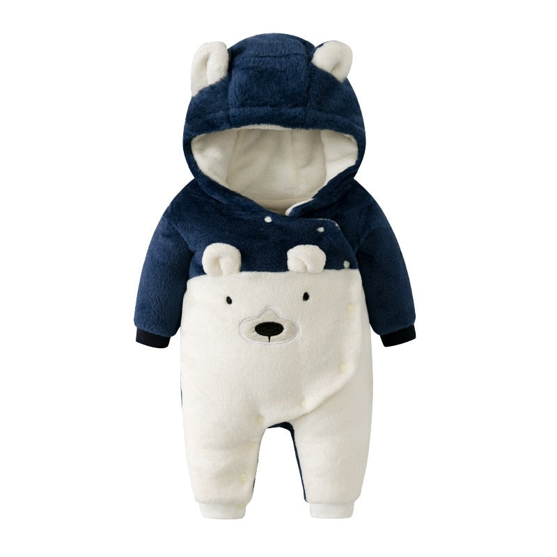 New born Baby Rompers Autumn Winter Warm Soft Bear Lining Fleece Climbing Clothes For Boys Girls Infant Jumpsuit Outwear