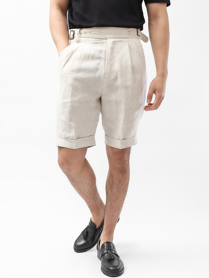 Original linen shorts men's five point shorts Italian double pleated casual pants mid length pants slim thin