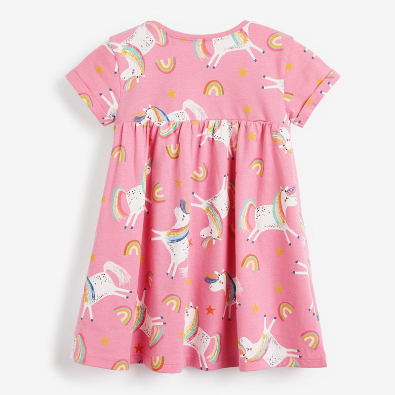 Robe d'été en coton pour petites filles, vêtements roses décontractés avec animaux, pour enfants de 2 à 7 ans