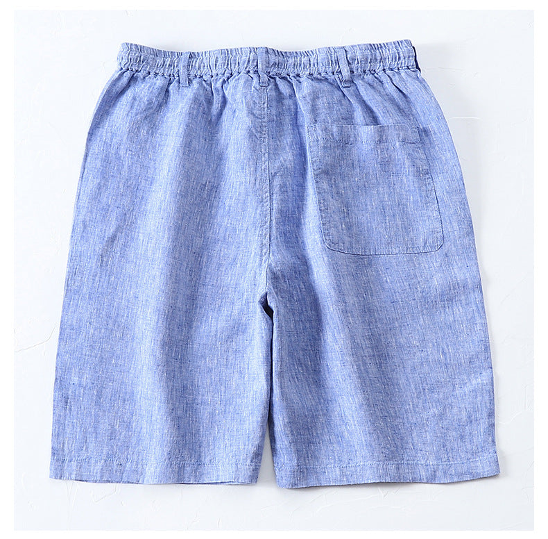 Linen Summer Breeches Shorts For Men Casual Solid Blue Casual Boardshorts Male Classic Drawstring Beach Shorts Clothing