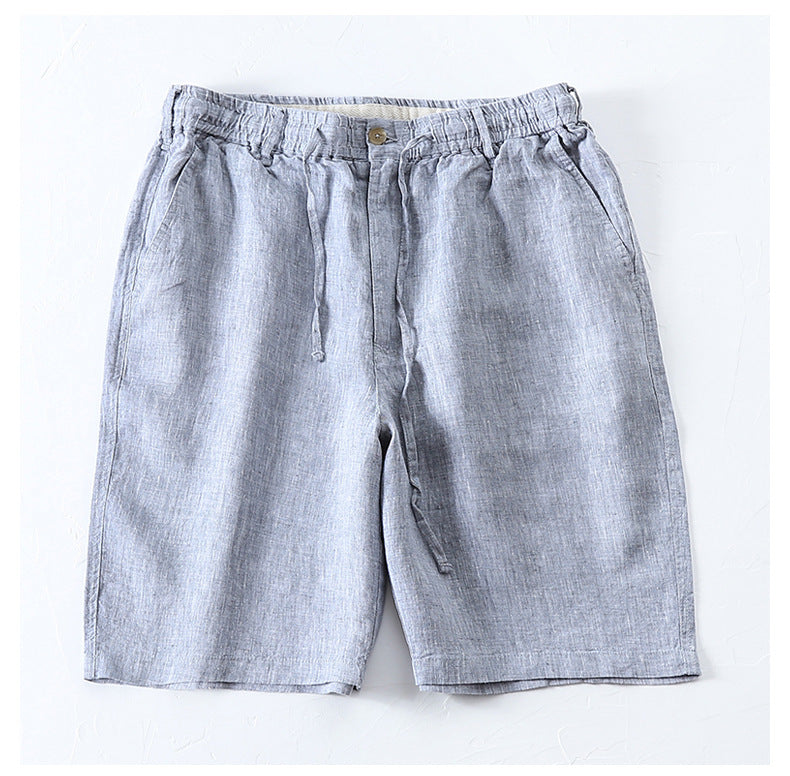 Linen Summer Breeches Shorts For Men Casual Solid Blue Casual Boardshorts Male Classic Drawstring Beach Shorts Clothing