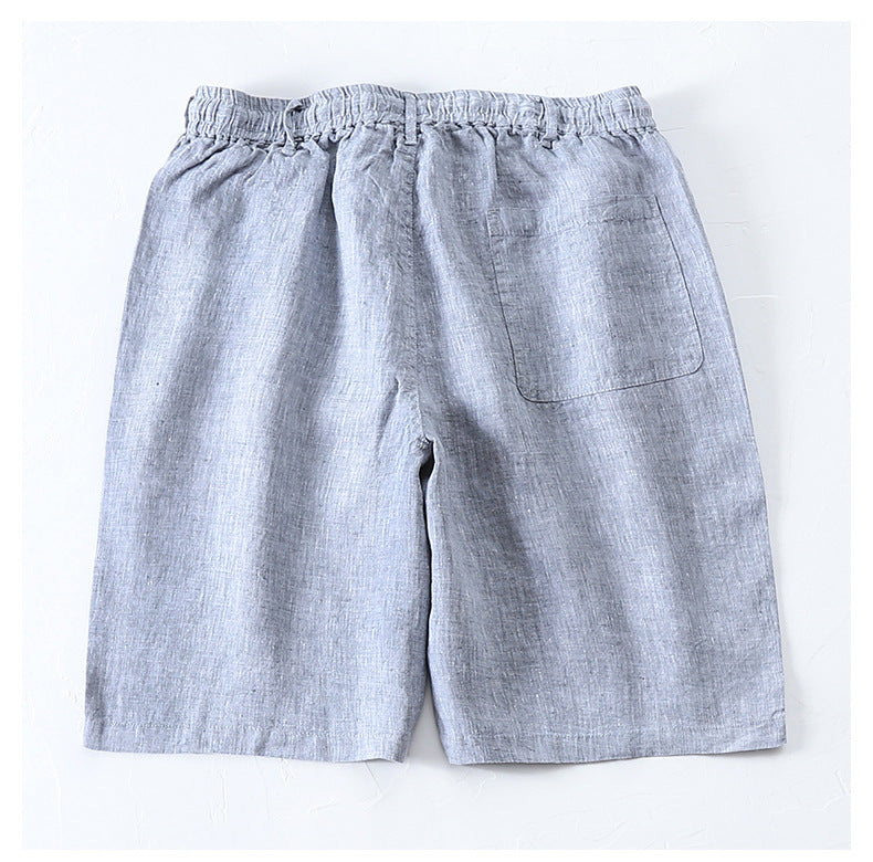 Linen Summer Breeches Shorts For Men Casual Solid Blue Casual Boardshorts Male Classic Drawstring Beach Shorts Clothing