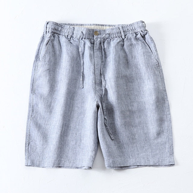 Linen Summer Breeches Shorts For Men Casual Solid Blue Casual Boardshorts Male Classic Drawstring Beach Shorts Clothing