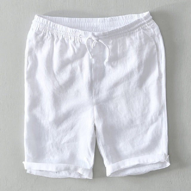 Pure Linen Shorts Men Summer New Solid White Loose Holiday Shorts Man Casual Shorts