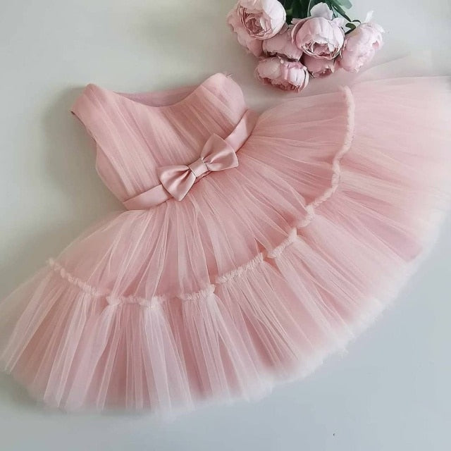 Baby Girls Birthday Dress For Newborn Baptism Pink Clothes Toddler Kid One Shoulder Elegant