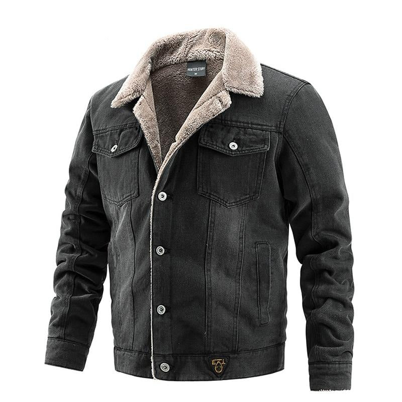 Winer Mens Denim Jacket Trendy Fleece Warm Denim Jacket Male Bomber Windbreaker Cowboy Coats Clothing