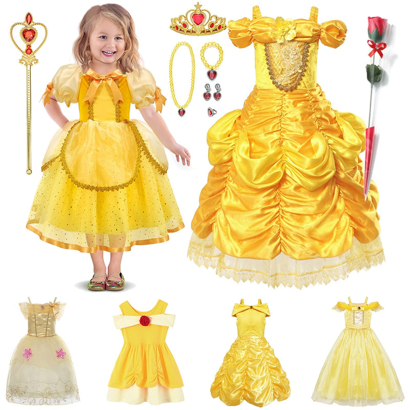 Belle Dress for Girl Princess Kids Floral Ball Gown Child Cosplay Beauty Costume Fancy Party Clothing For Cosplay Party