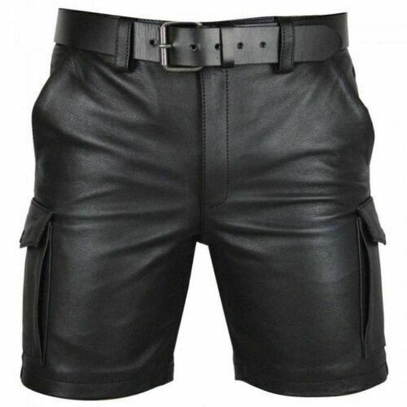 Summer Men Leather Shorts Elastic Outerwear Short Pants Male Faux Leather Shorts