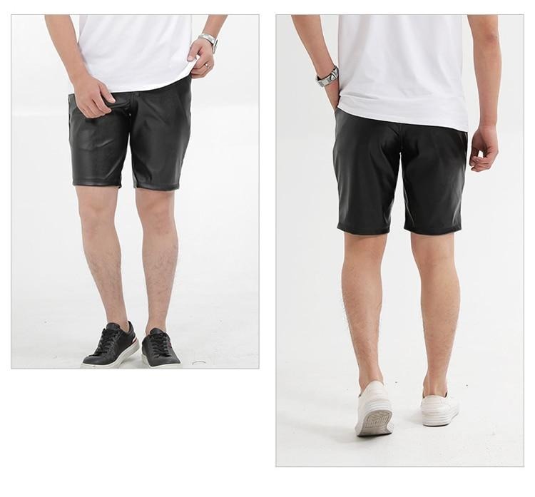 Summer Men Leather Shorts Elastic Outerwear Short Pants Male Faux Leather Shorts