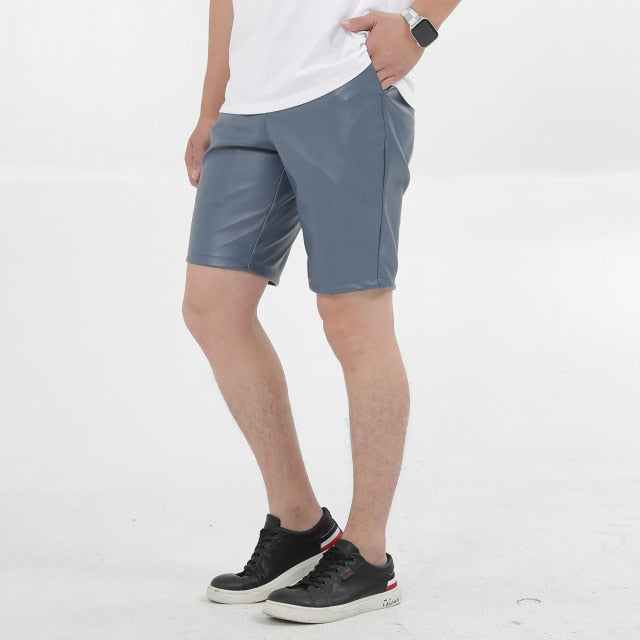 Summer Men Leather Shorts Elastic Outerwear Short Pants Male Faux Leather Shorts