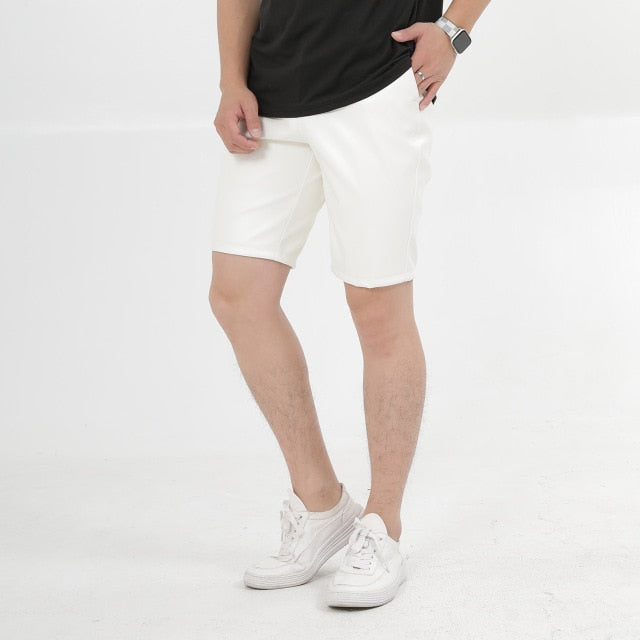 Summer Men Leather Shorts Elastic Outerwear Short Pants Male Faux Leather Shorts