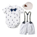 Vêtements pour bébés garçons, barboteuse en coton pour nouveau-né, vêtements courts avec chapeau à nœud papillon, robe d'anniversaire, tenue de fête pour nourrissons garçons