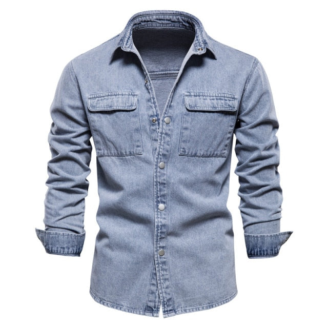 Chemises en jean hommes décontracté couleur unie épaisse chemise à manches longues pour hommes printemps haute qualité Jeans chemise homme
