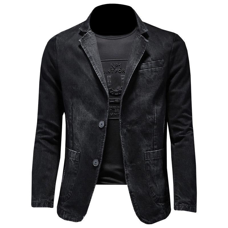 Denim Blazer hommes Blazer Jean coupe ajustée Cowboy manteaux loisirs hommes costume Jean veste hommes décontracté manteau simple bouton nouveau