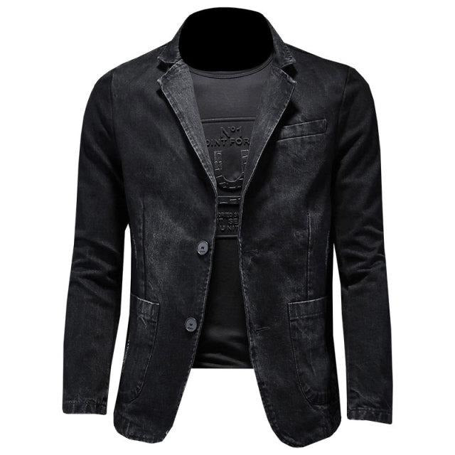 Denim Blazer hommes Blazer Jean coupe ajustée Cowboy manteaux loisirs hommes costume Jean veste hommes décontracté manteau simple bouton nouveau