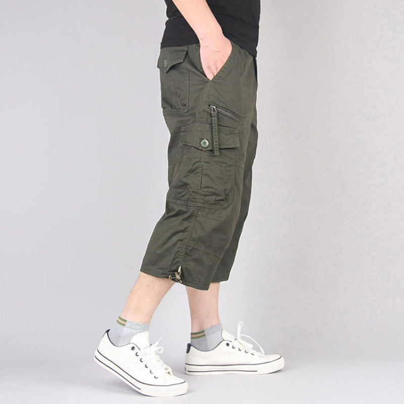 Summer Men's Casual Cotton Cargo Shorts Overalls Long Length Multi Pocket Hot breeches Military Capri Pants Male Cropped Pants