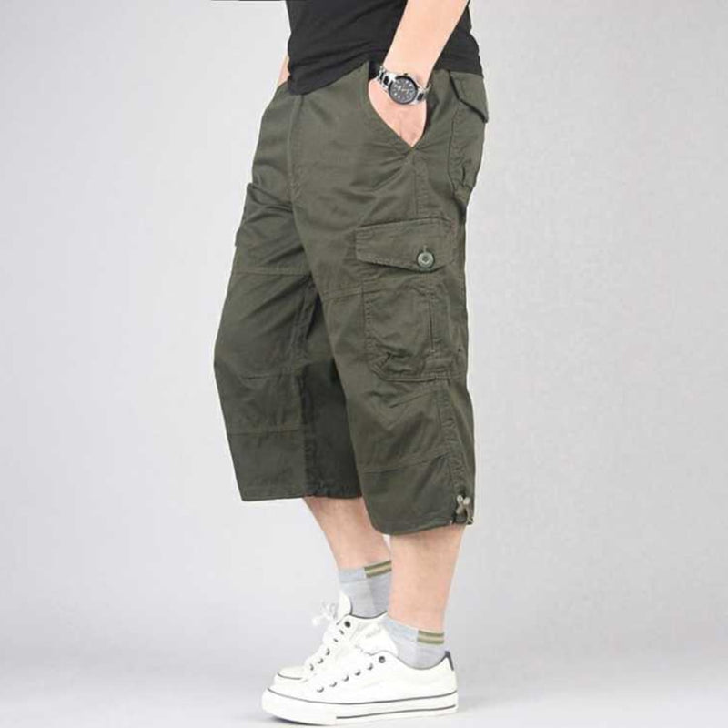 Summer Men's Casual Cotton Cargo Shorts Overalls Long Length Multi Pocket Hot breeches Military Capri Pants Male Cropped Pants