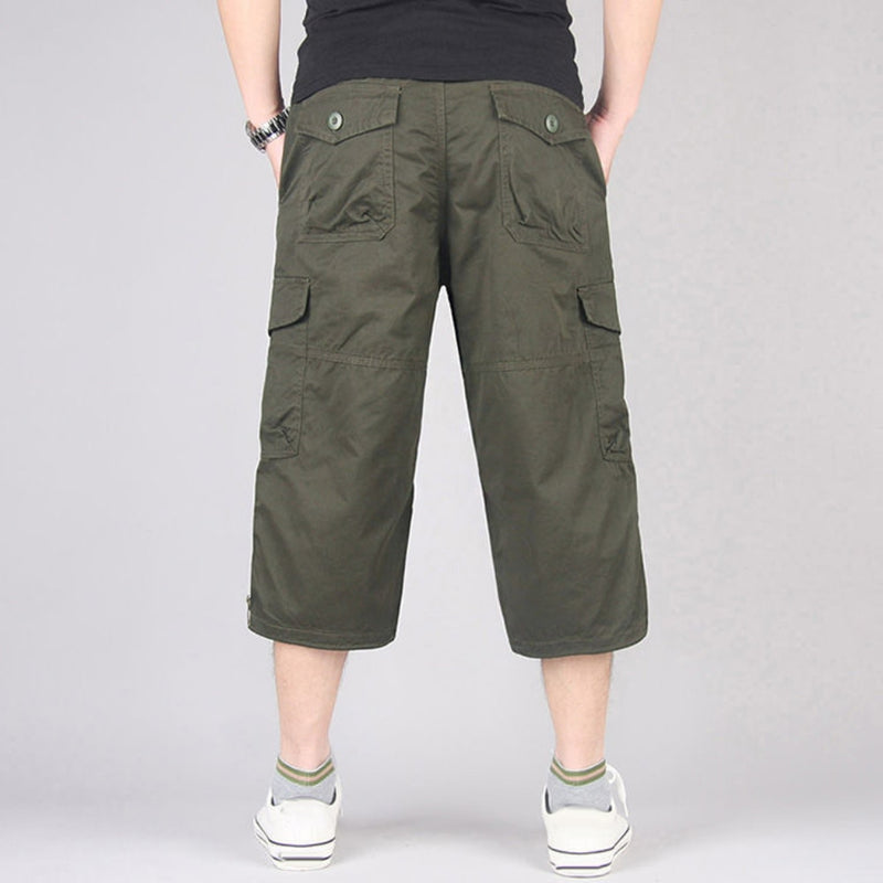 Summer Men's Casual Cotton Cargo Shorts Overalls Long Length Multi Pocket Hot breeches Military Capri Pants Male Cropped Pants