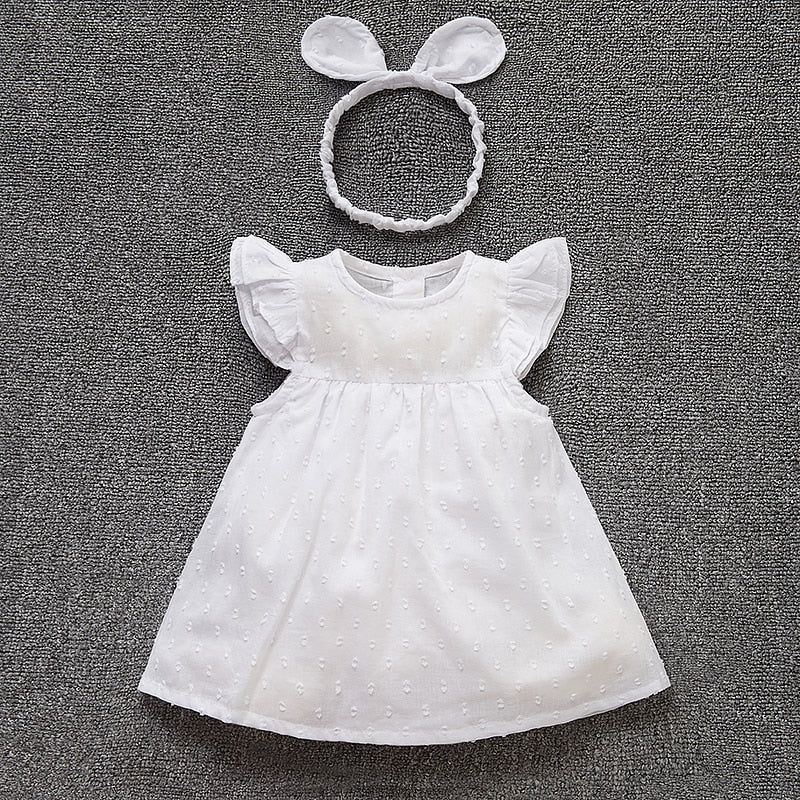 Baby summer dress+headband infant girls princess dress bodysuit baby christening baptism gown girls party daily holiday dress