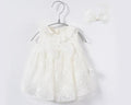 Baby summer bodysuit girls princess dress +headband baby christening baptism gown party wedding 0-12 months photo shooting dress