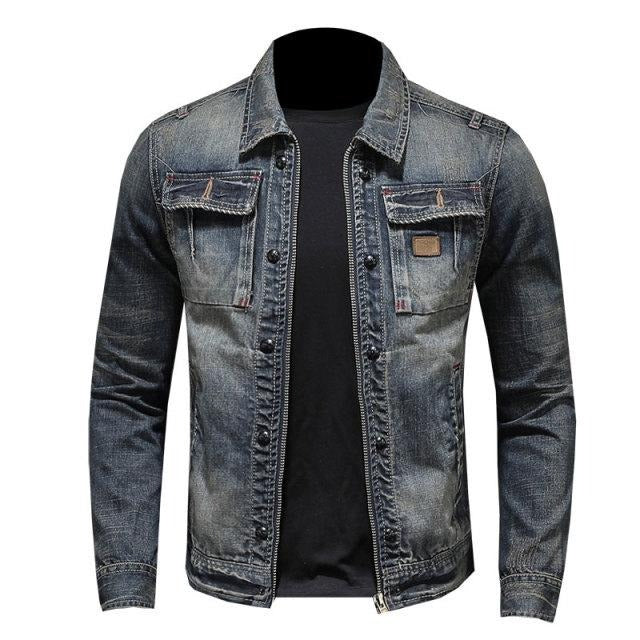 Spring Bomber Denim Jacket Men Jean Coats Motorcycle Cotton Turndown Collar Washed Slim Casual Long Sleeve Clothing