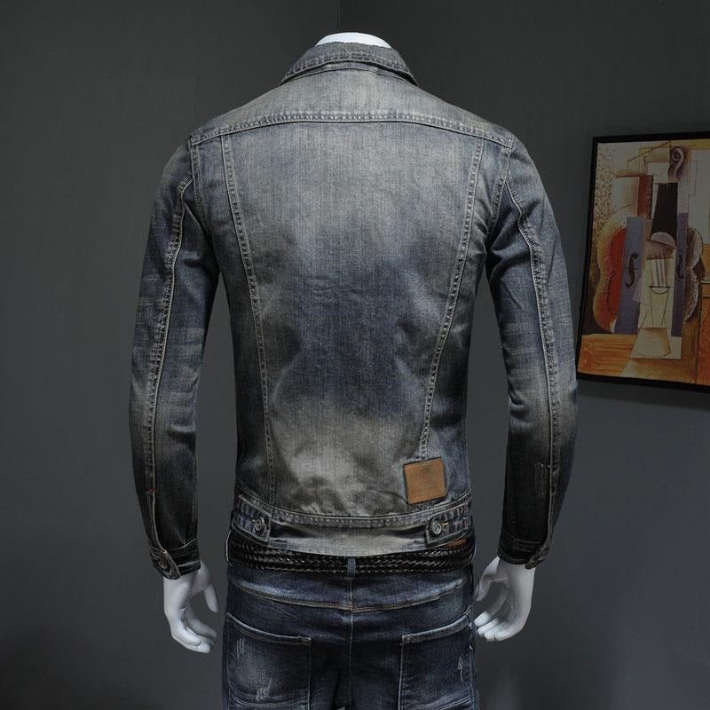 Spring Bomber Denim Jacket Men Jean Coats Motorcycle Cotton Turndown Collar Washed Slim Casual Long Sleeve Clothing