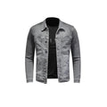 American Spring Bomber Light Grey Denim Jacket Men Jean Coats Motorcycle Cotton Turndown Collar Slim Casual Outwear Clothing