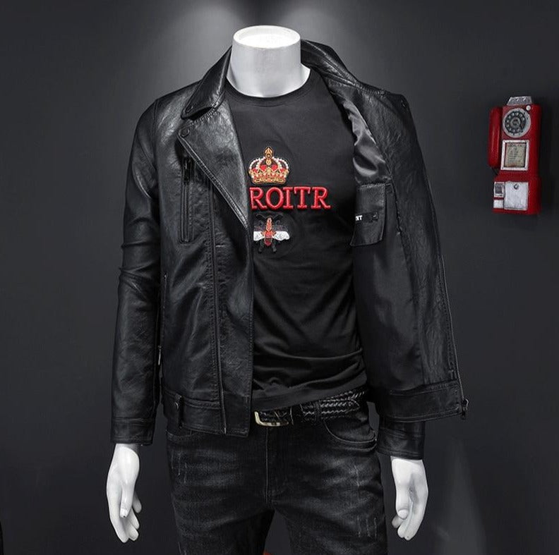 Vestes de Moto classiques Slim pour hommes, veste en cuir pour hommes, manteau de motard noir et blanc, automne hiver