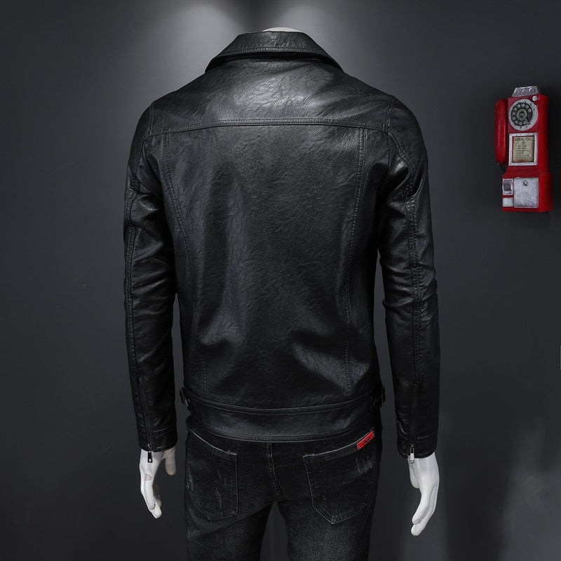 Vestes de Moto classiques Slim pour hommes, veste en cuir pour hommes, manteau de motard noir et blanc, automne hiver