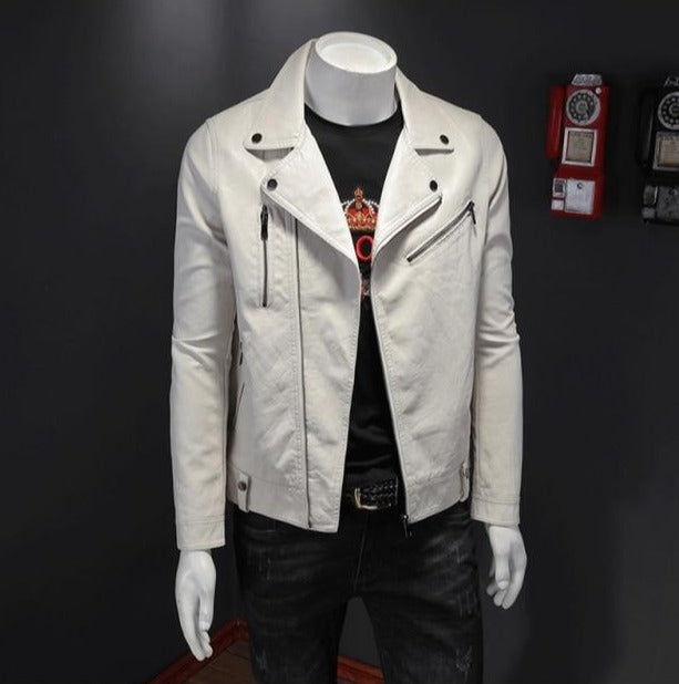 Vestes de Moto classiques Slim pour hommes, veste en cuir pour hommes, manteau de motard noir et blanc, automne hiver