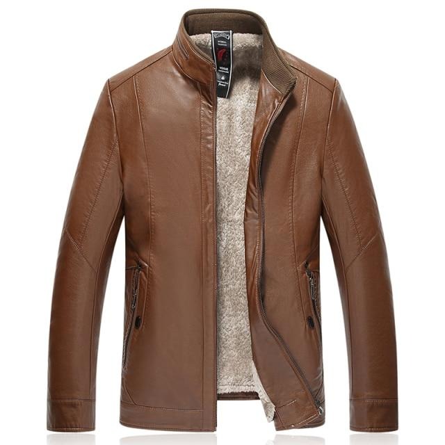 Nouvelle veste en cuir de velours d'hiver hommes noir marron solide hommes Faux coupe ample affaires d'âge moyen