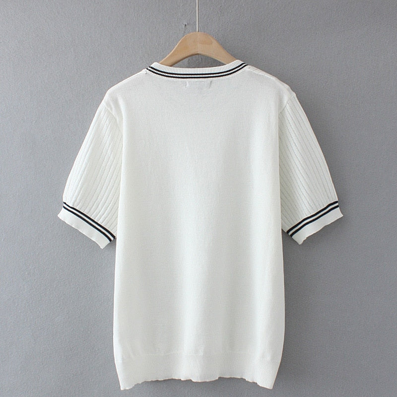 Women's White Black Summer Crochet T-shirts Oversized Tee Casual Simple Ice Silk Slim Shirts