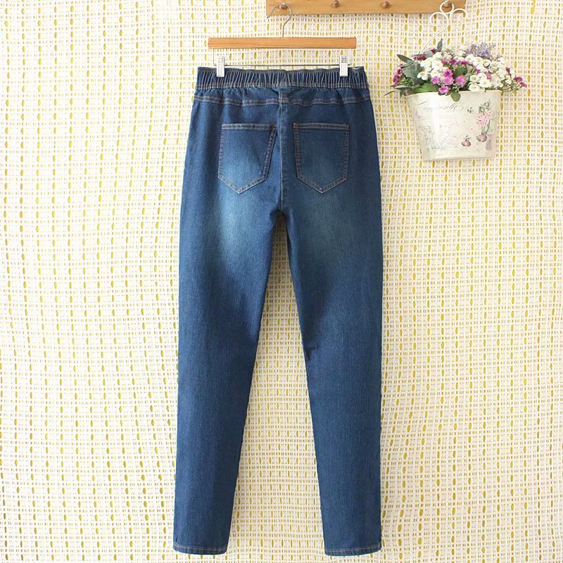 Women's High Waist Elastic Waist Casual Jeans Oversize Long Denim Pants