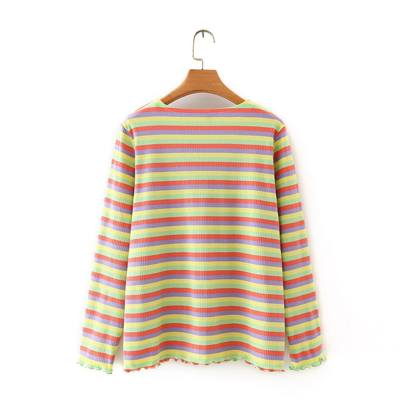 Women Knitted Cardigan V-neck Stripe Long-sleeved Comfort Spring Autumn t shirts