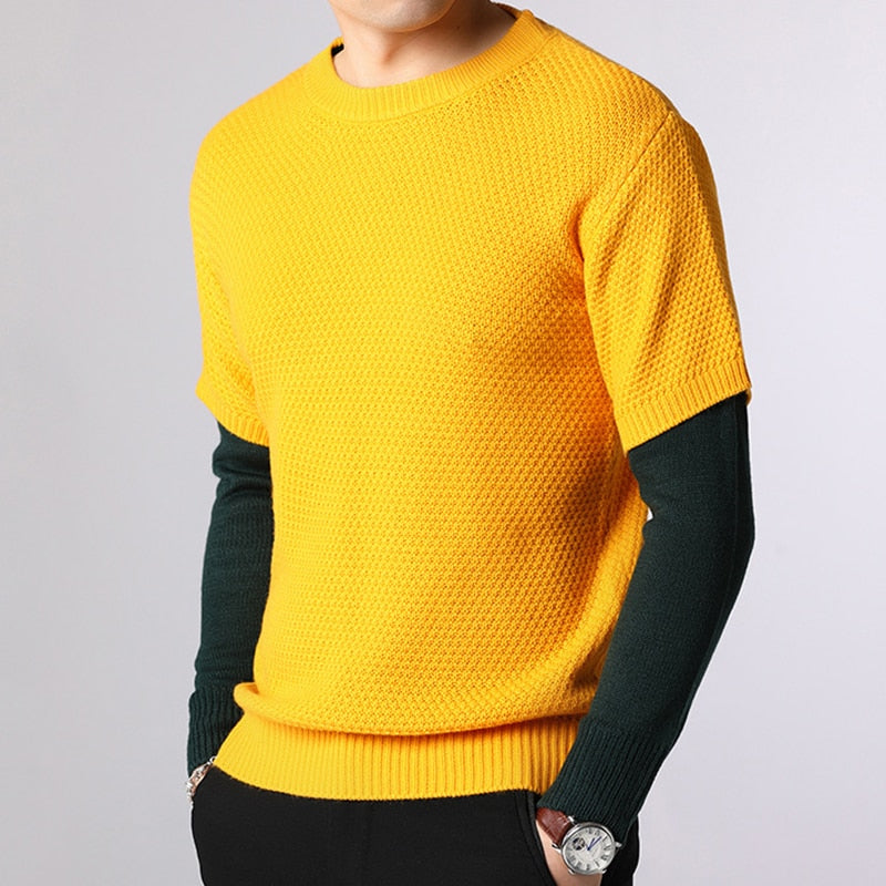 Sweater Men Spring Autumn Warm Mens Patchwork Sweaters Casual O-Neck Pull Homme Long-sleeve Pullover Men