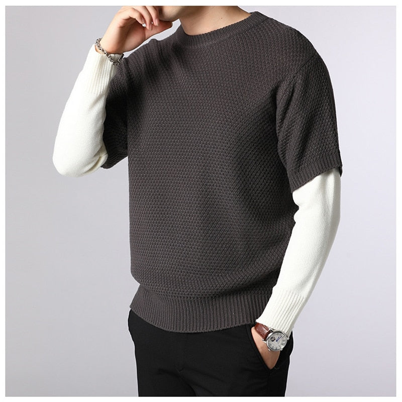 Sweater Men Spring Autumn Warm Mens Patchwork Sweaters Casual O-Neck Pull Homme Long-sleeve Pullover Men