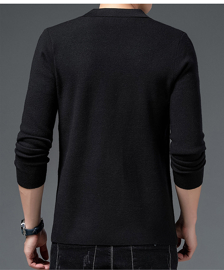 Men's Autumn Sweater Simple Suit Collar Long Sleeve Coat