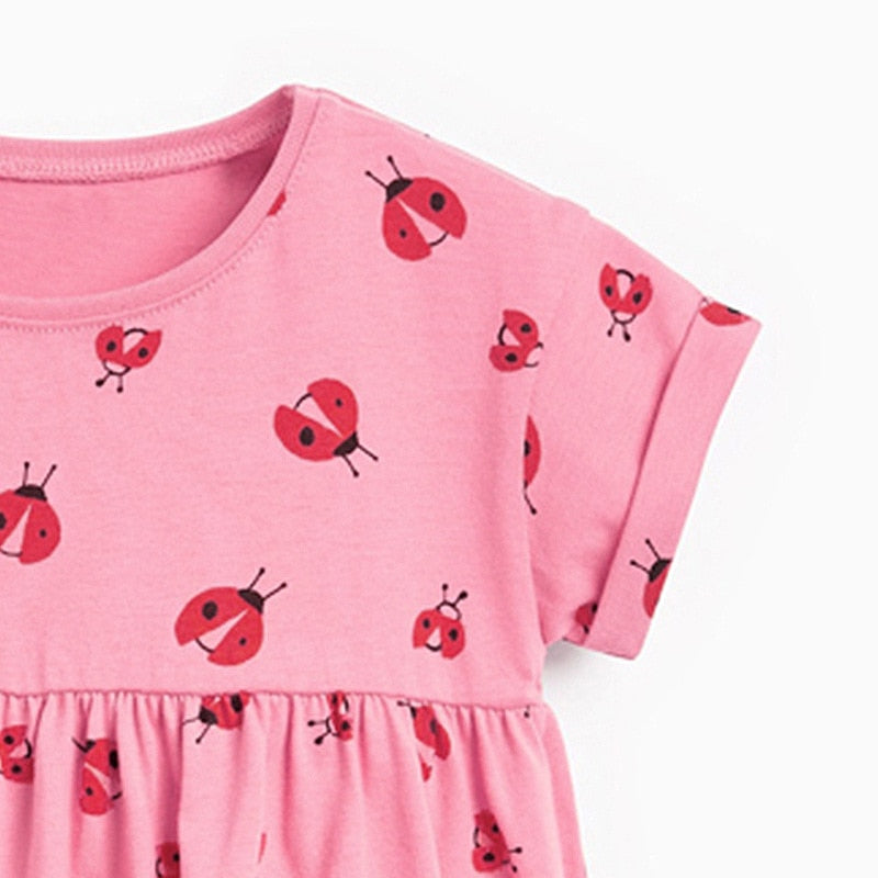 New Summer Baby Girls Clothes Dress Toddler Cotton Insect Causal Pink Dresses for Kids 2-7 Years