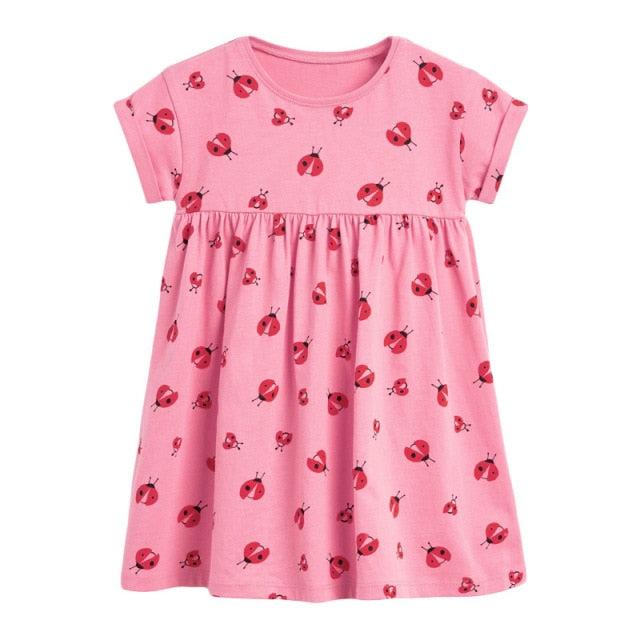 New Summer Baby Girls Clothes Dress Toddler Cotton Insect Causal Pink Dresses for Kids 2-7 Years