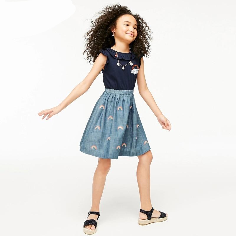 Vêtements d'été pour petites filles de 2 à 7 ans, robe sans manches, couleur Denim, nuage arc-en-ciel